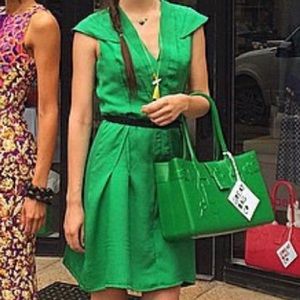 Textured silk green couture dress